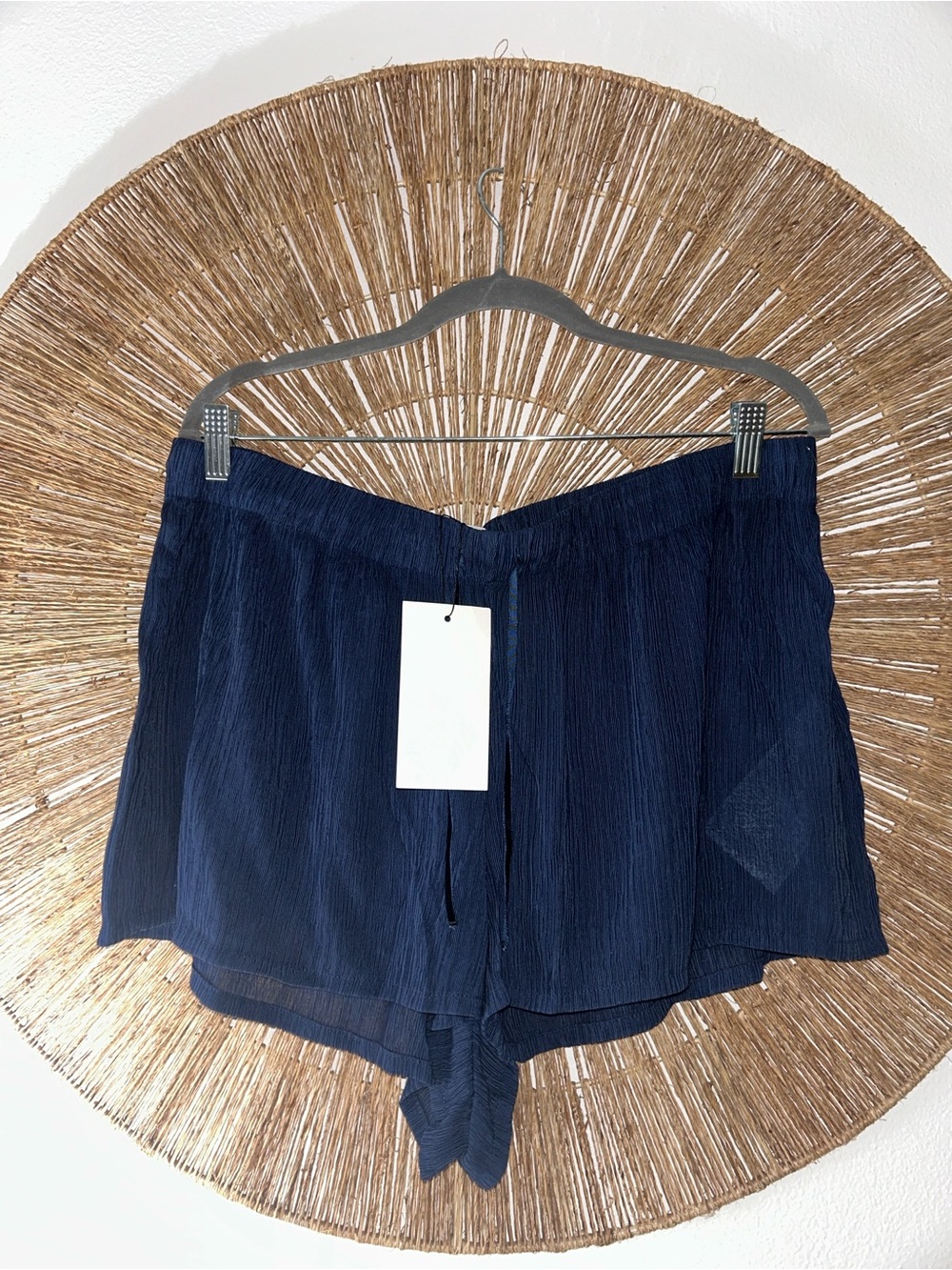 Zara Navy Crinkle Drawstring Athletic Shorts